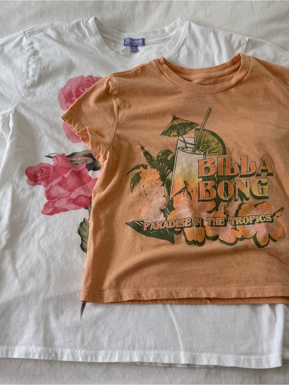 Billabong Orange 'Paradise in the Tropics' Graphic Tee & white oversized Tee